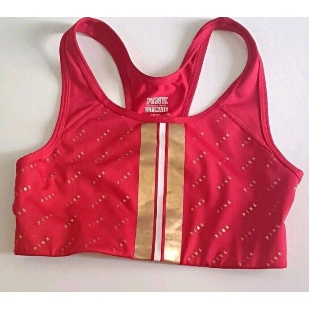 Set of 2 Victoria's Secret PINK Ultimate Sport Bras Size Small Floral Logo Print
